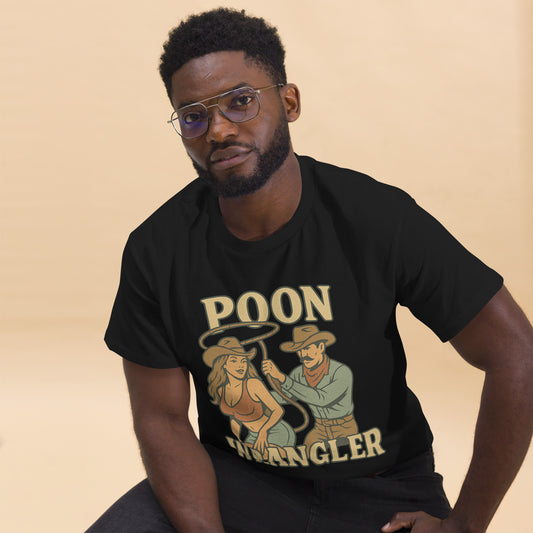 Poon Wrangler T-Shirt, Front Black Model Sitting