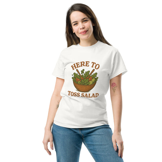 Here to Toss Salad Vintage T-Shirt, Model Front White