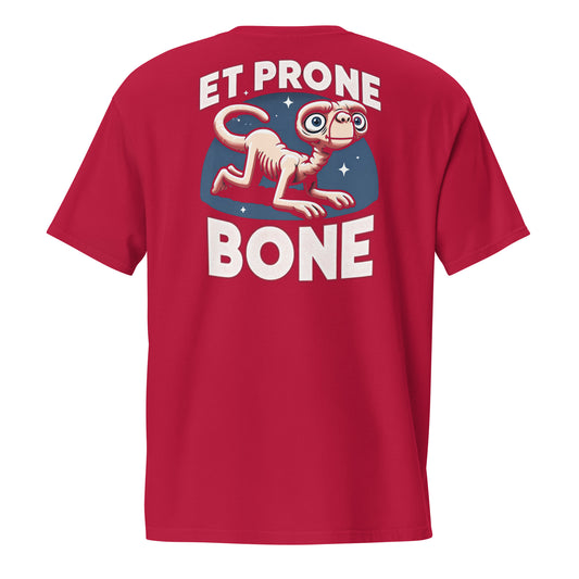 ET Prone Bone Funny Graphic T-Shirt, Back Red